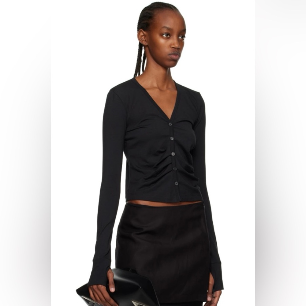Helmut Lang ruched jersey Black color cardigan w/thumbholes, size Medium. - Picture 2 of 5